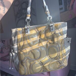 Coach Yellow and Cream Signature Tote Bag